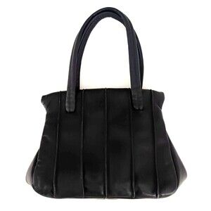 VTG Jane Shilton England Dk Navy Pleated Leather Top Handle Bag Kiss Lock